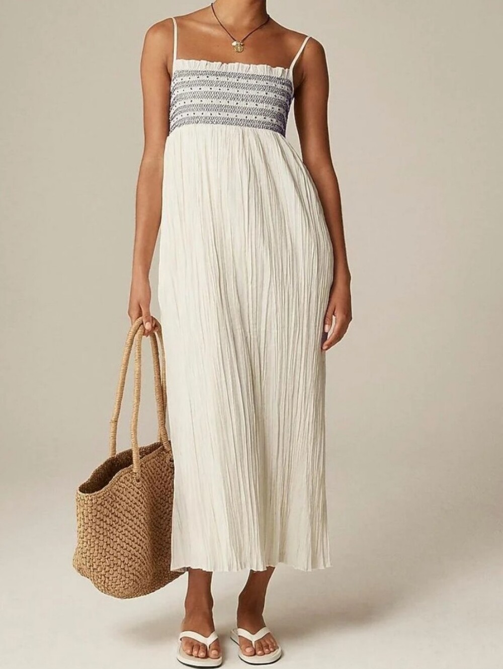 J. Crew Catania Crinkle Empire Waist Midi Dress With Pockets